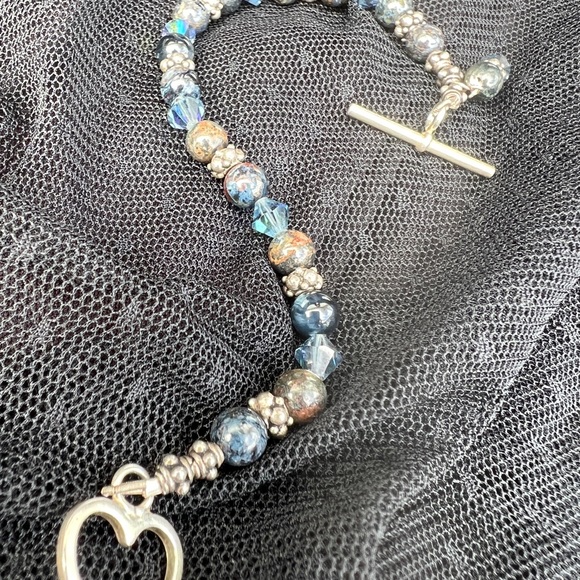 STERLING SILVER HEART TOGGLE GEMSTONE BRACELET - Picture 3 of 6